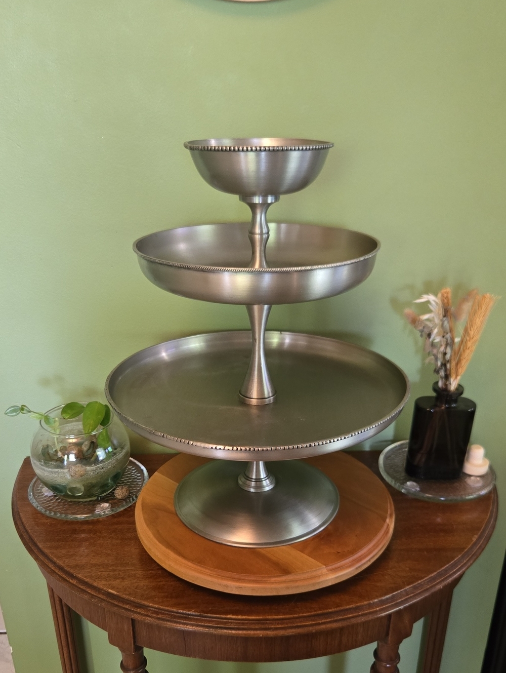 Pottery Barn Three-Tier Metal Server Stand - Silver